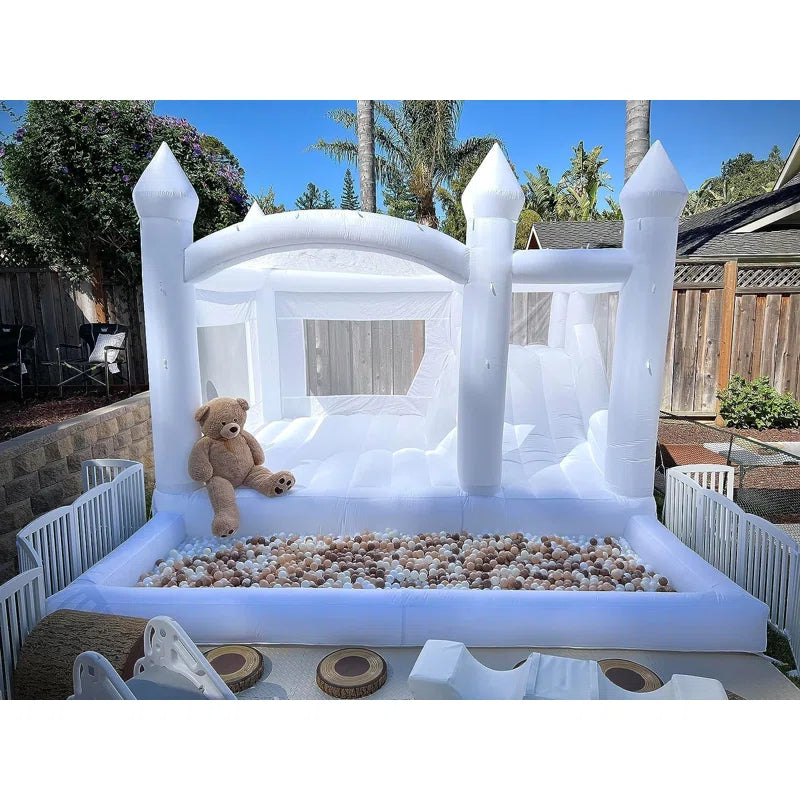 15 Ft White Jumping Castle With Ball Pit & Slide The Party Fairies