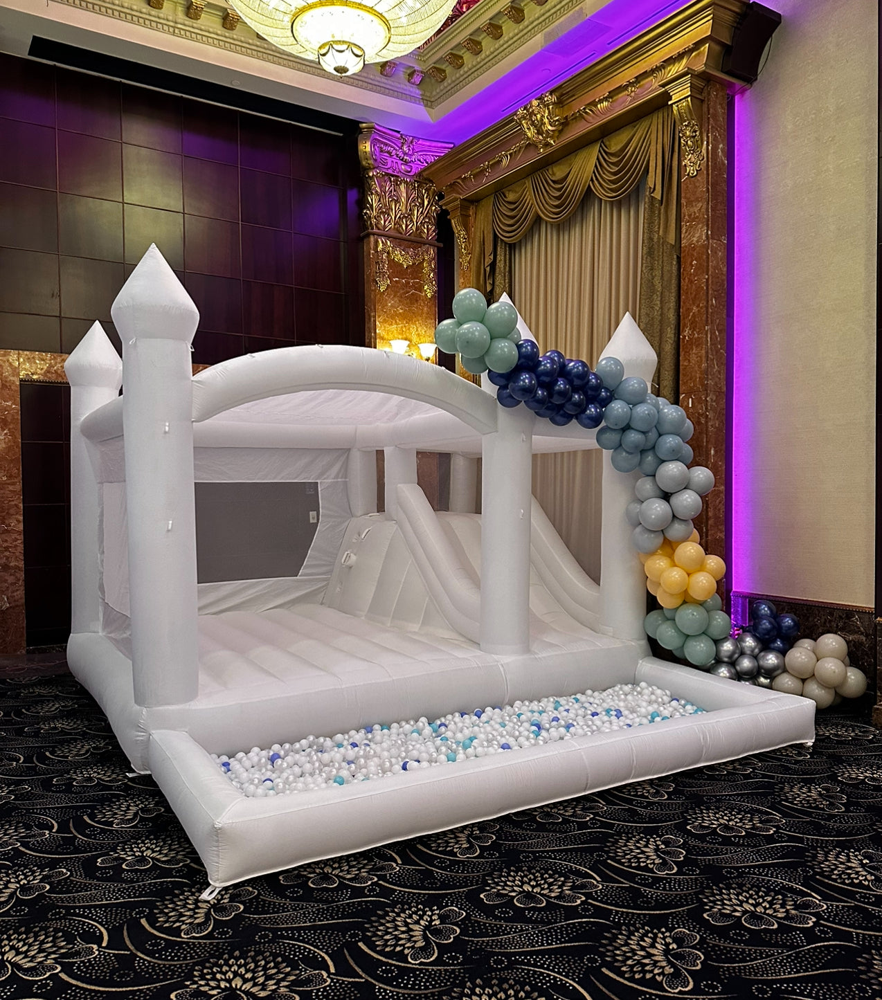 15 Ft White Jumping Castle With Ball Pit & Slide The Party Fairies