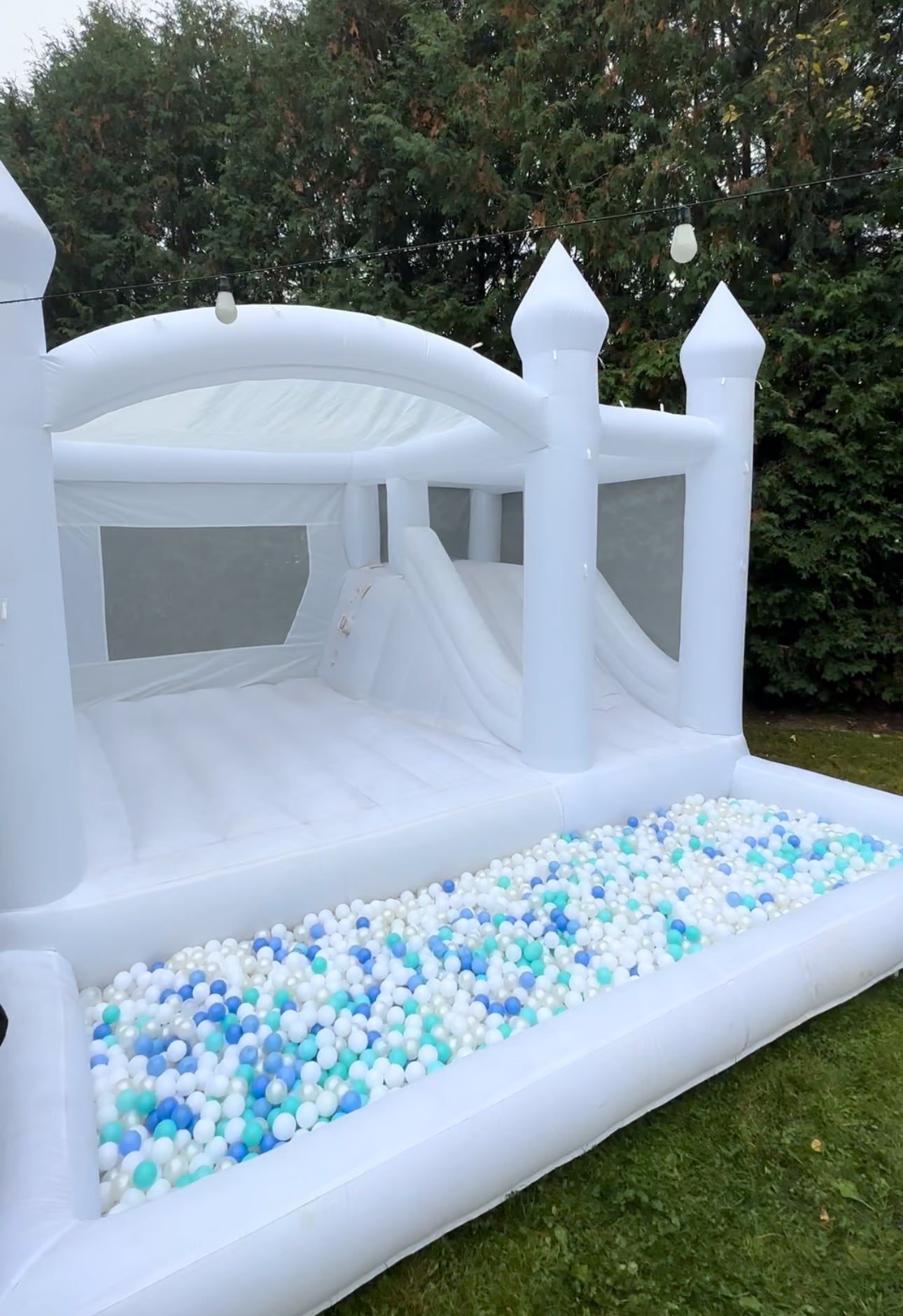 15 Ft White Jumping Castle With Ball Pit & Slide The Party Fairies