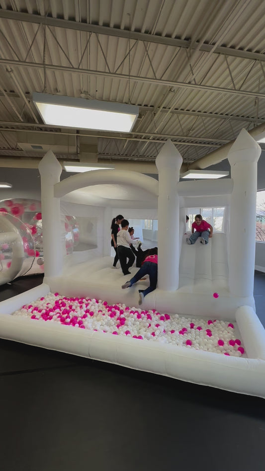 White 15 Ft Jumping Castle + 10 Ft Balloon House COMBO